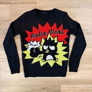 Sanrio Badtz Maru Black Knitted Cartoon Sweater Size Small Japanese Kawaii Anime